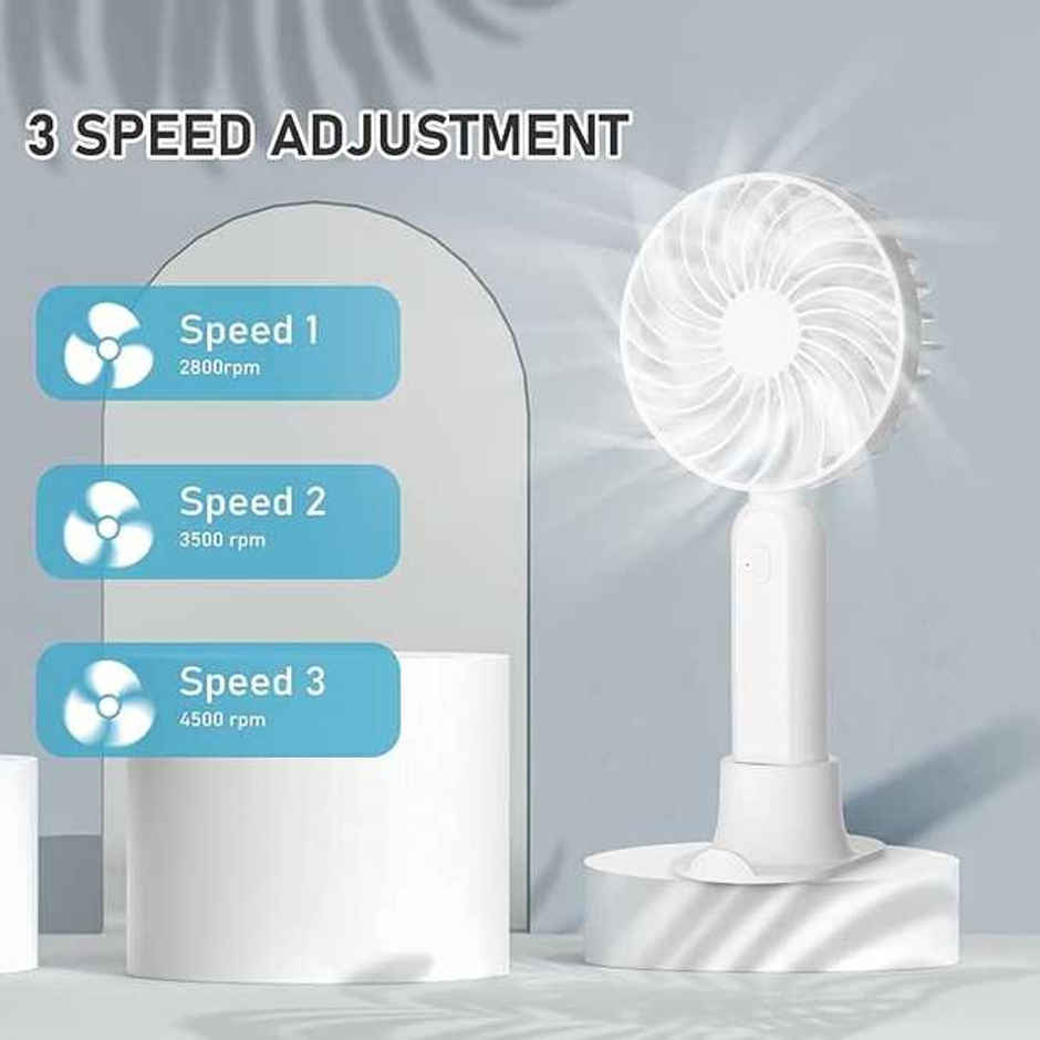 Basics IND Handheld USB Rechargeable Mini Portable Hand Fan With 1200Amh Battery Operated Personal Fan - White