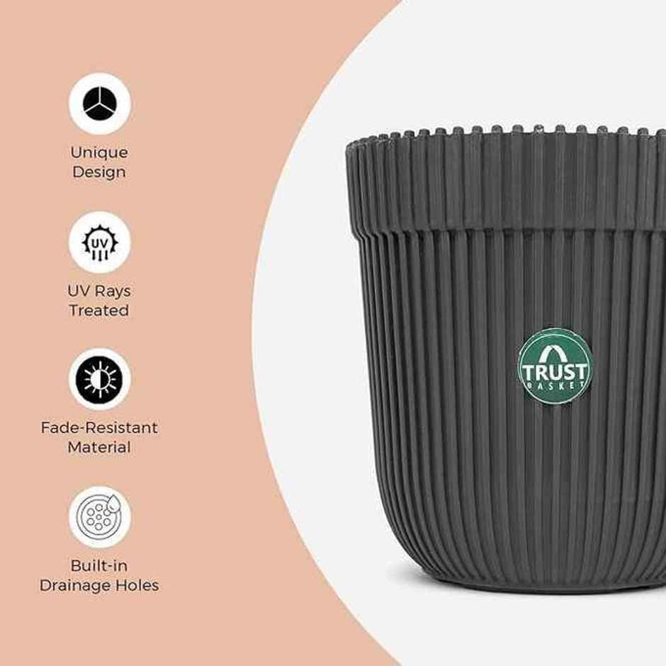 TrustBasket Rim Pot | Heavy Duty Plastic Planter for Indoor & Outdoor Plants | 5 Inch - Grey