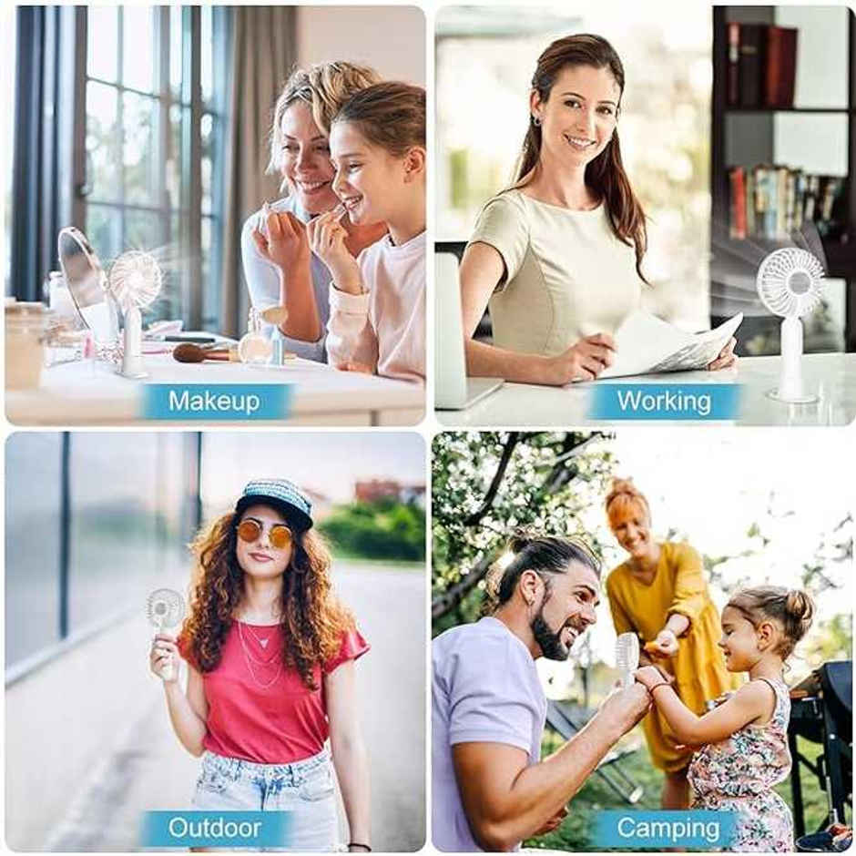 Basics IND Handheld USB Rechargeable Mini Portable Hand Fan With 1200Amh Battery Operated Personal Fan - White