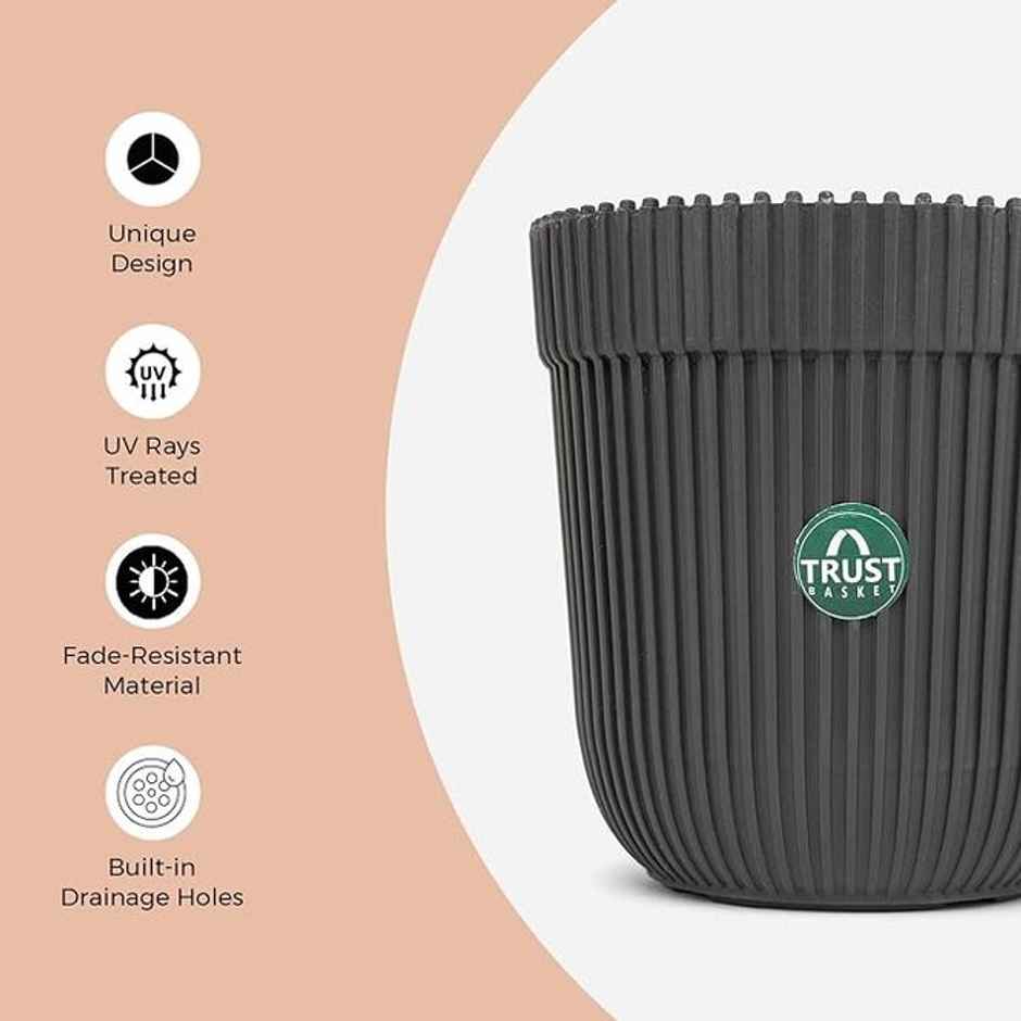 TrustBasket Rim Pot | Heavy Duty Plastic Planter for Indoor & Outdoor Plants | 5 Inch - Grey