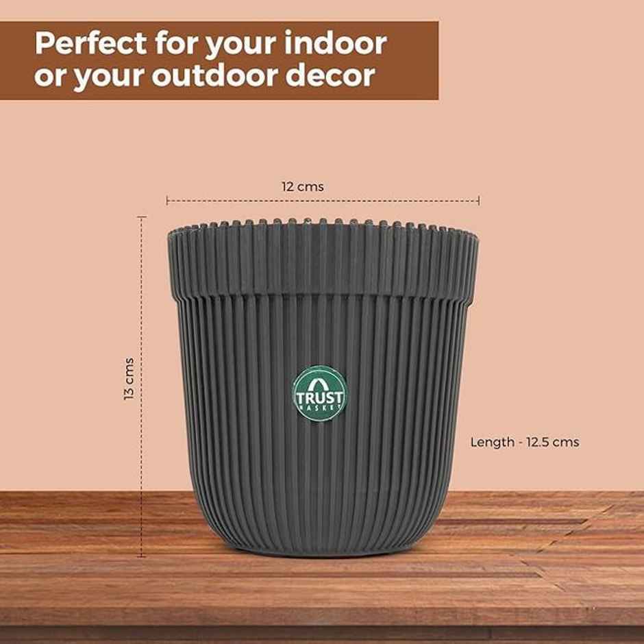 TrustBasket Rim Pot | Heavy Duty Plastic Planter for Indoor & Outdoor Plants | 5 Inch - Grey