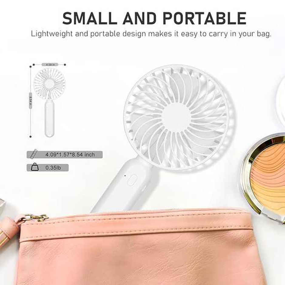 Basics IND Handheld USB Rechargeable Mini Portable Hand Fan With 1200Amh Battery Operated Personal Fan - White