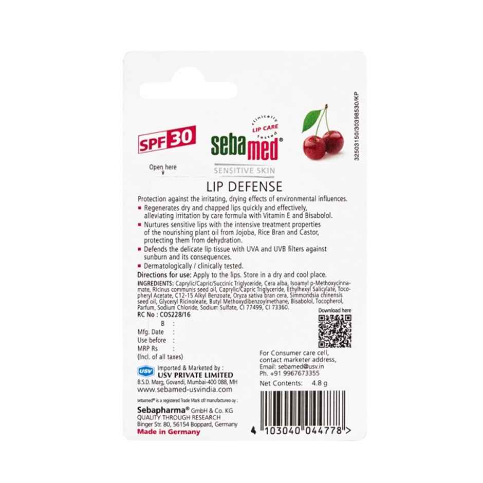 Sebamed Lip Defense, Cherry | SPF 30 + Vit E, Jojoba Oil, Chamomile