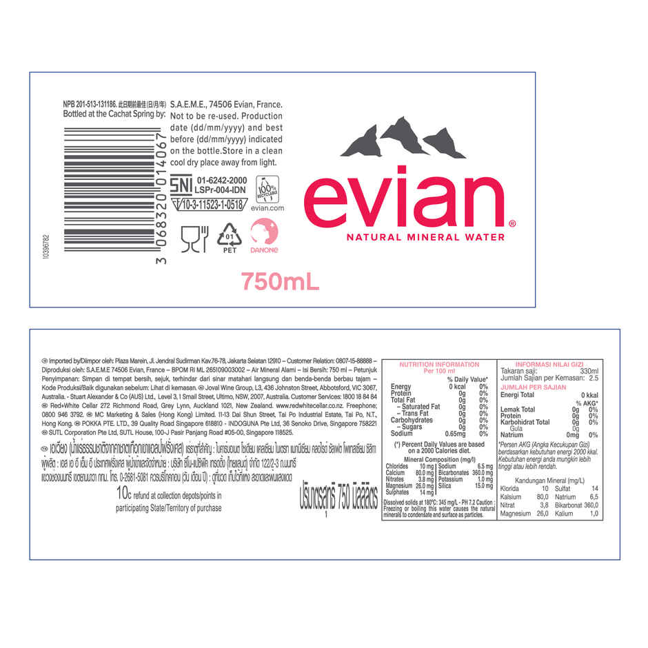 EVIAN Natural Mineral Water Sports Cap