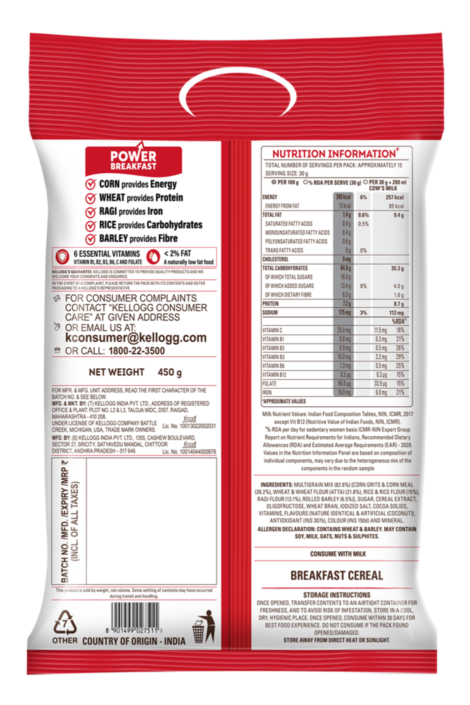 Kellogg's Multigrain Plus Corn Flakes | Power of 5 Grains | 6 Vitamins