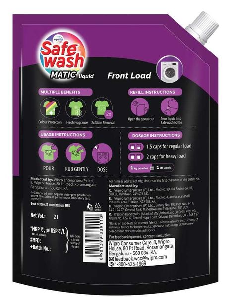 SafeWash Front Load Matic Premium Detergent Liquid | 2X Stain Removal