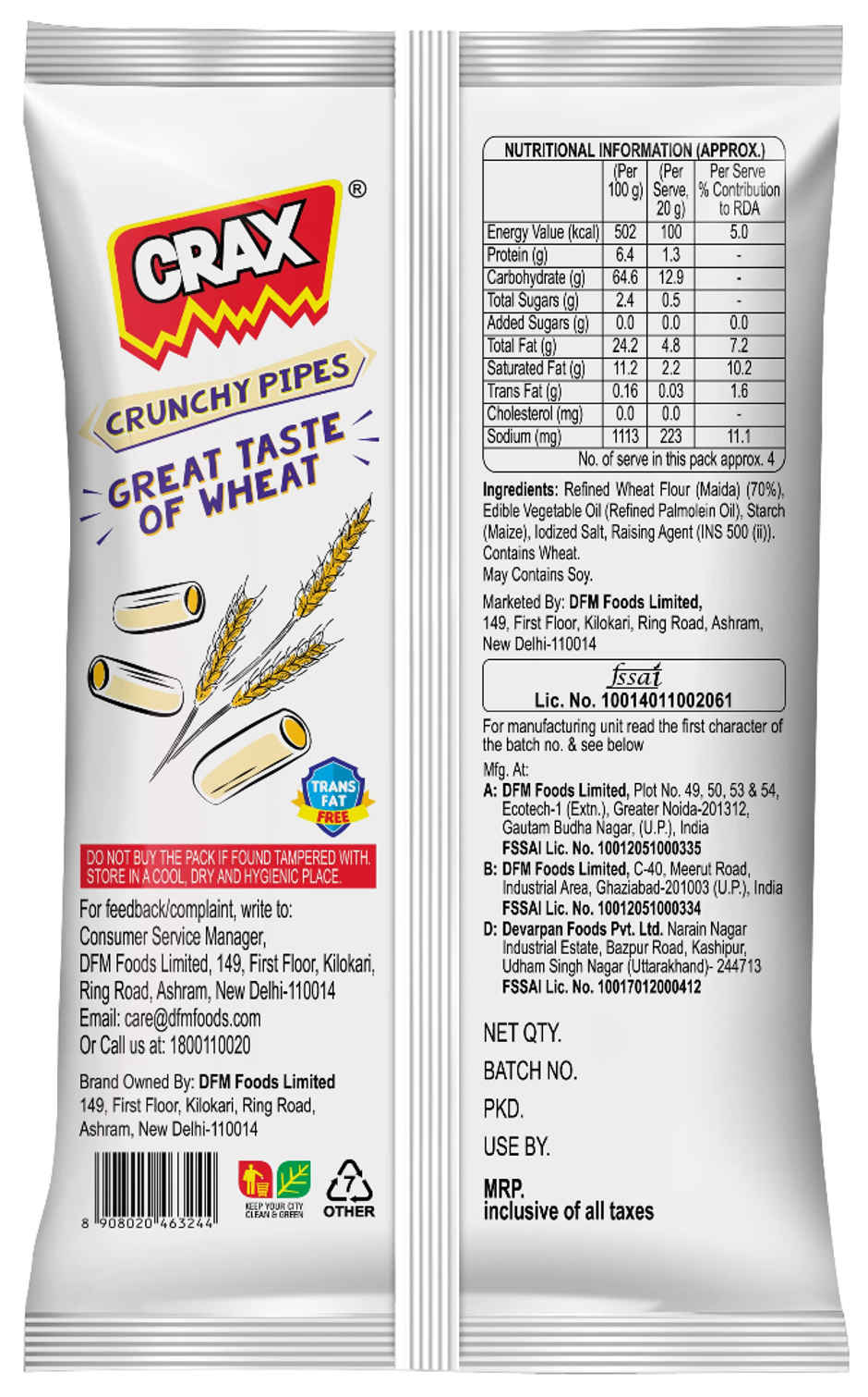 Crax Crunchy Pipes Salted Puff Snacks