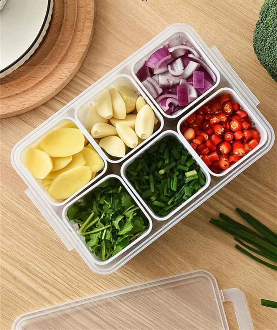 New Dawn 6 Grid Fridge Storage Boxes Fridge Storage Containers Cut Vegetable Storage Box
