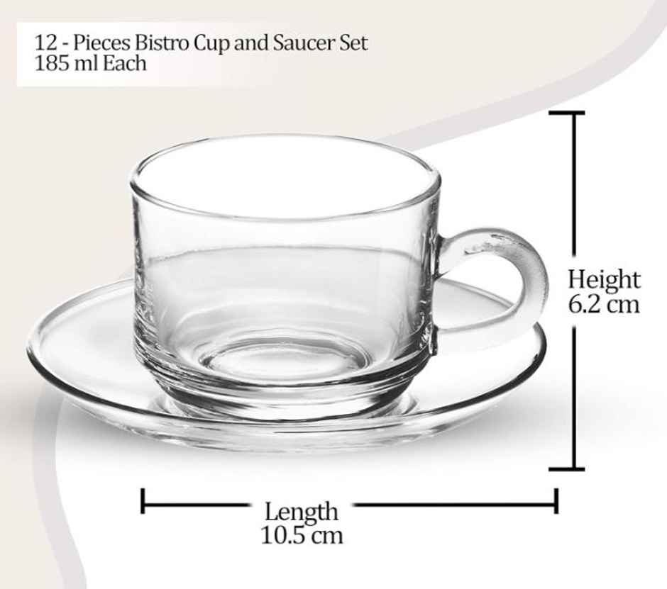 Treo By Milton Bistro Cup And Saucer, Transparent, Set Of 12