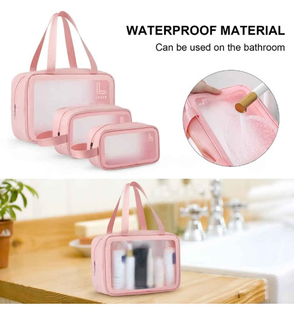 Lazer Makeup Travel Pouch | Cosmetic Bag | Travel kit Pouch for Toiletries | Pink