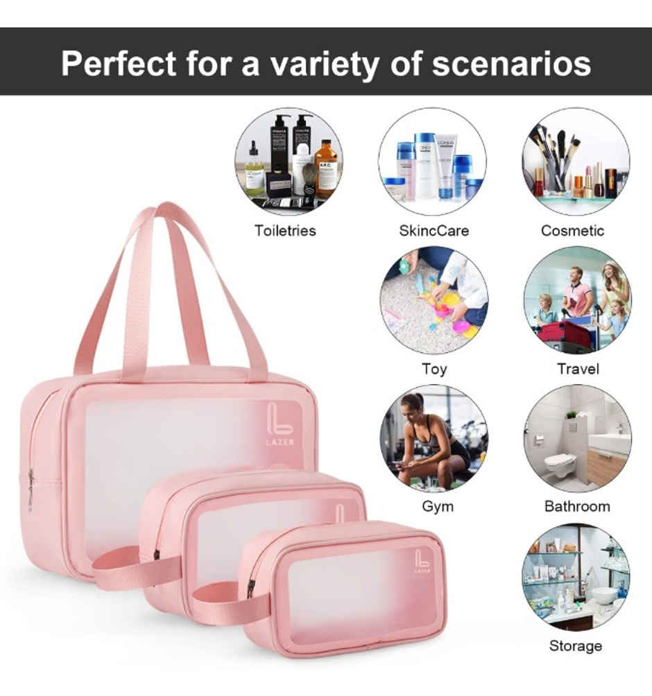 Lazer Makeup Travel Pouch | Cosmetic Bag | Travel kit Pouch for Toiletries | Pink