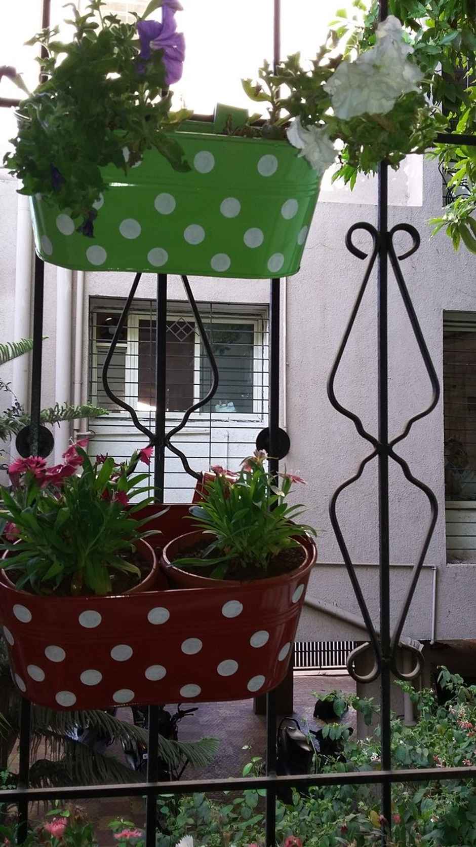TrustBasket Dotted Oval Railing Planters | Assorted Hanging Pots for Balcony
