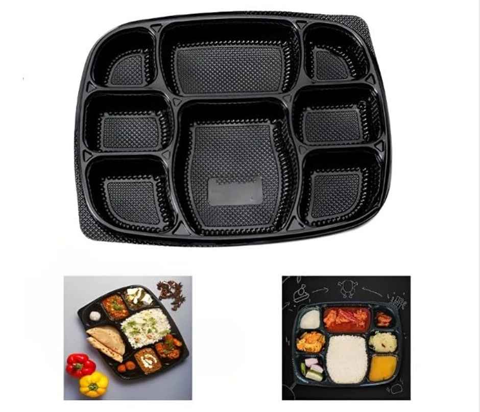 Disposable Platter Thali With Lid | 8 Compartment | 240 x 305 x 35 | Pack Of 5 | Tempware