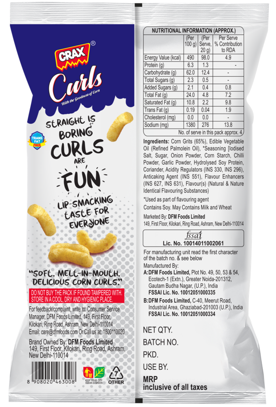 Crax Curls Chatpata Masala Puff Snacks Combo