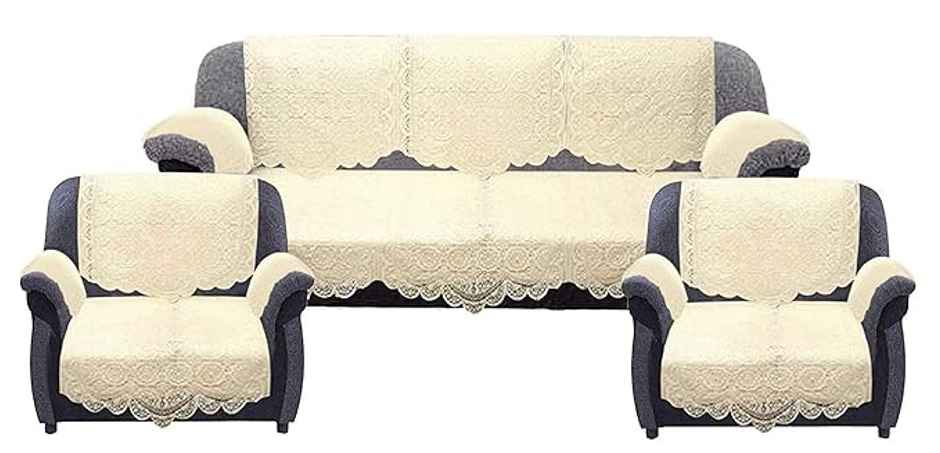 Kuber Industries Cotton Geometric 5 Seater Sofa Cover Set|6 Pieces Arms Cover|Pack of 16 (Cream)