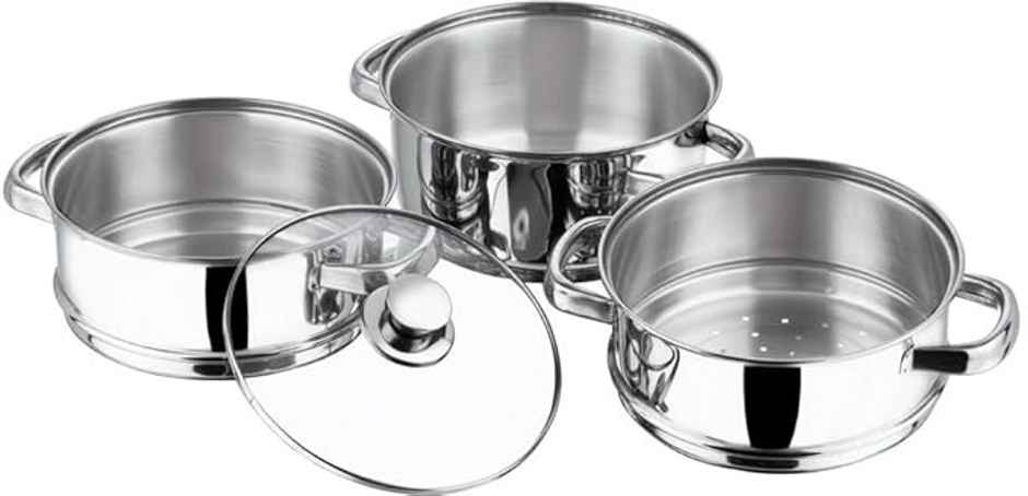 Klassi Kichen- Momo/Vegetable Steamer-18Cm 3 Tier Steamer Set With Glass Lid