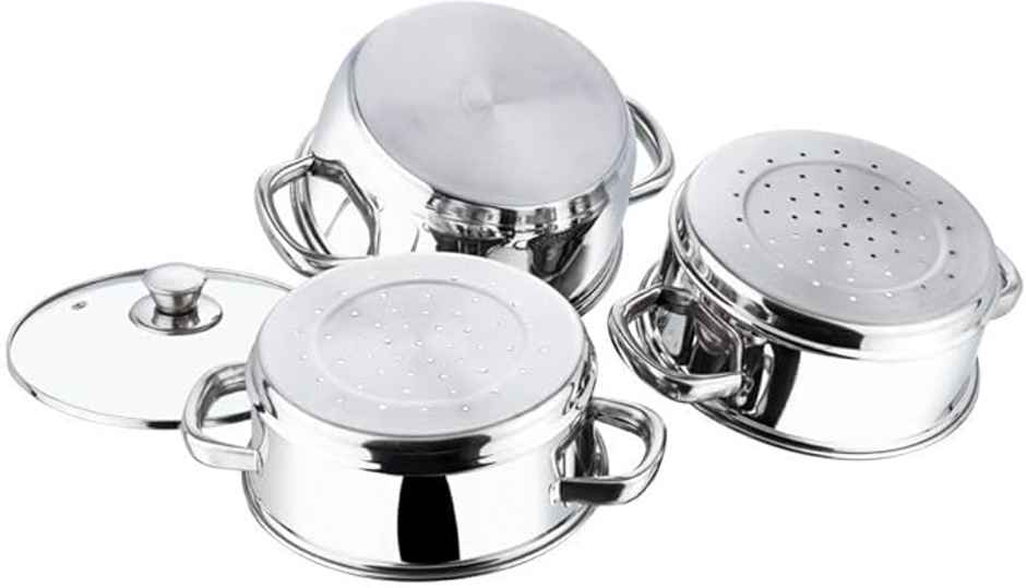 Klassi Kichen- Momo/Vegetable Steamer-18Cm 3 Tier Steamer Set With Glass Lid