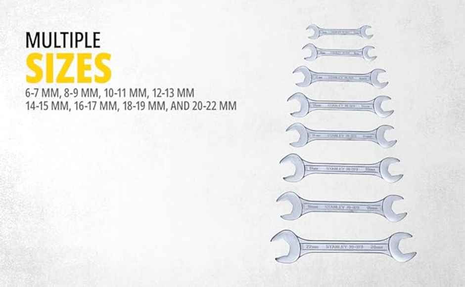 STANLEY 70-379E 8-Piece Matte Finish Chrome Vanadium Steel Double Open-End Spanner Set