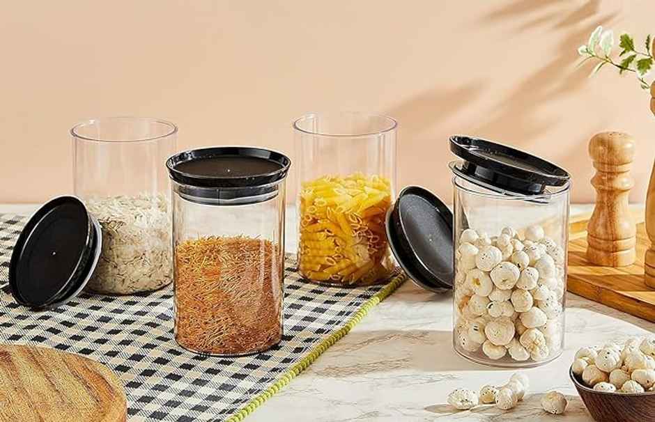 Tex-Ro Plastic Round Push Grocery Container For Kitchen Organizer