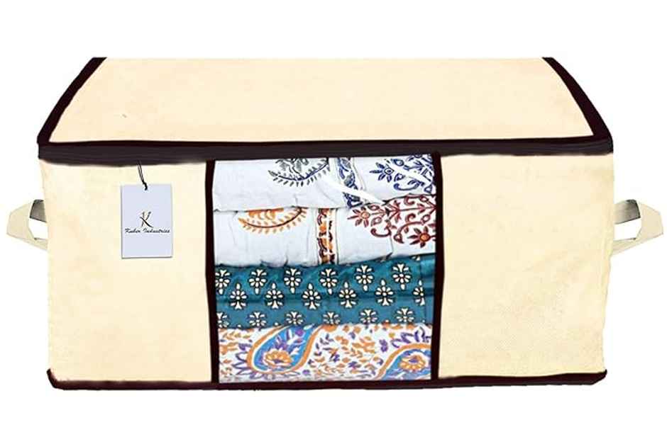 Kuber Industries Underbed Storage Bag, Storage Organiser, Blanket Cover Set of 2 - Ivory