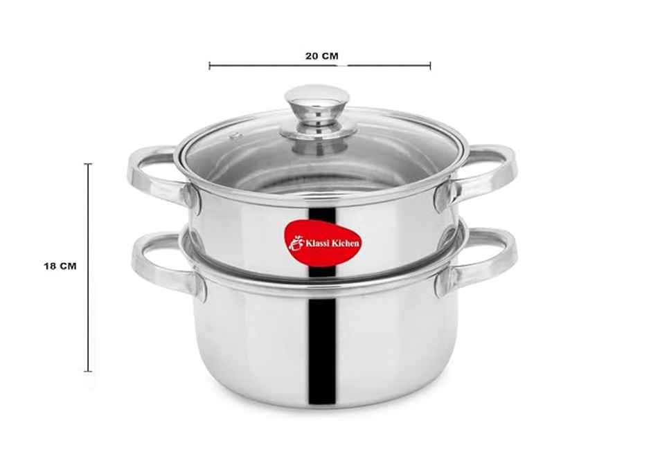 Klassi Kichen- Momo/Vegetable Steamer-18Cm 3 Tier Steamer Set With Glass Lid