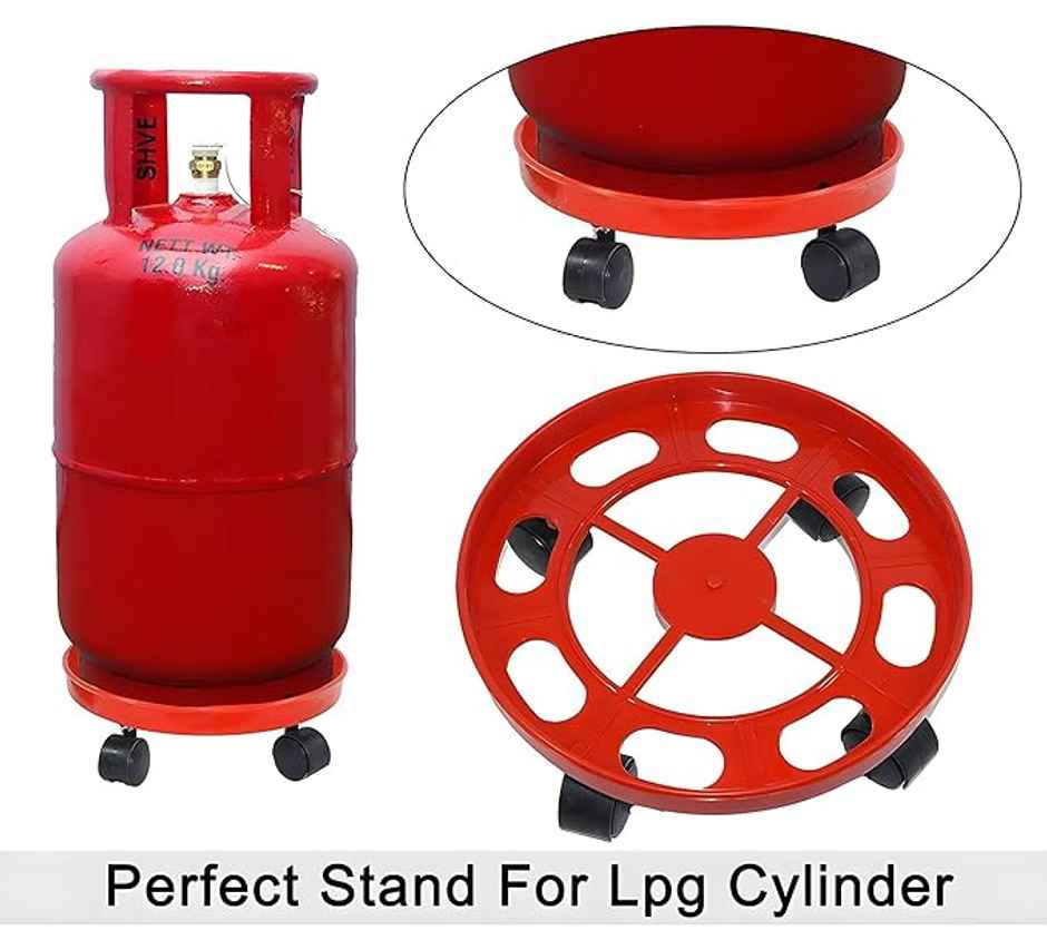 Kuber Industries Pack of 2 LPG Cylinder Trolley with Wheels | Easy Movable Stand | Blue/Red