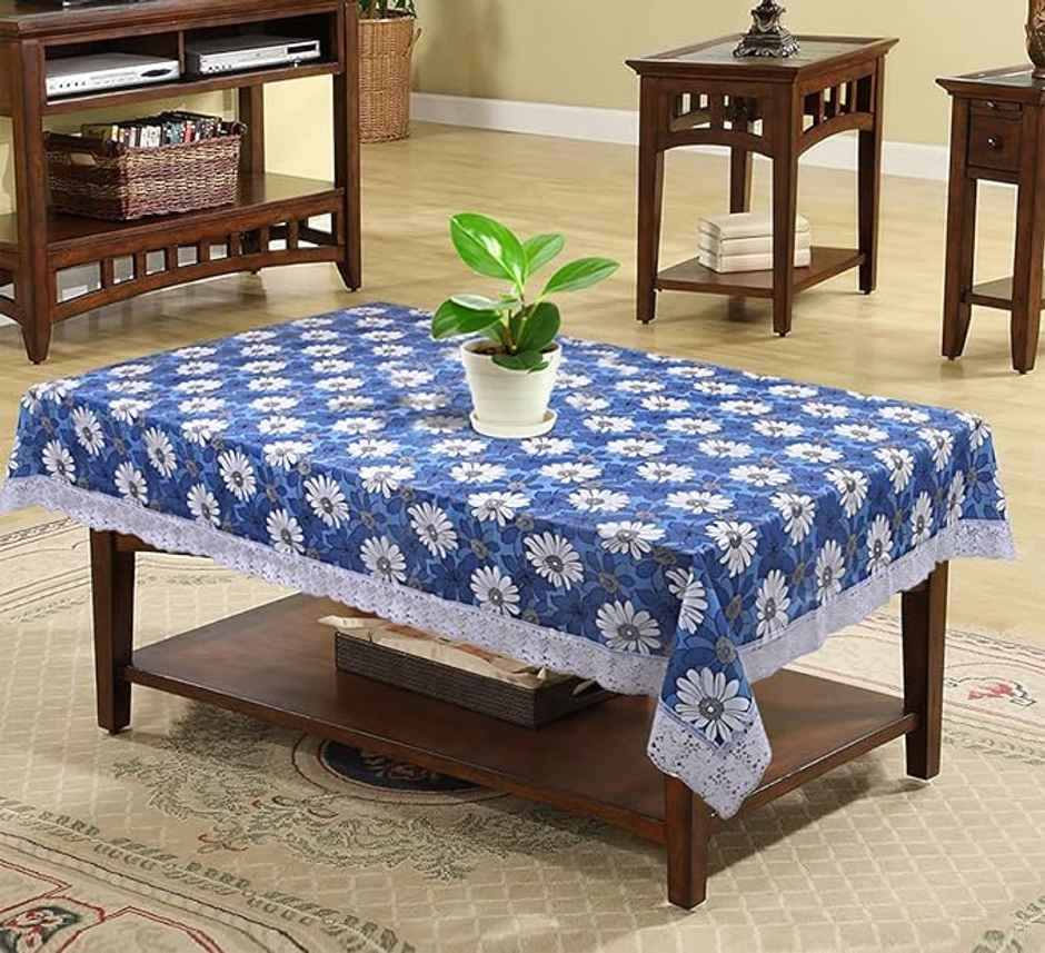 Kuber Industries PVC Table Cloth | Round Table Cover for 4 Seater (Blue)