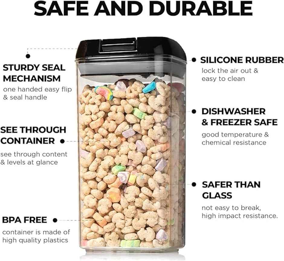 Tex-Ro Black Cap Airtight Plastic Grocery Container For Kitchen Organizer - Pack Of 4