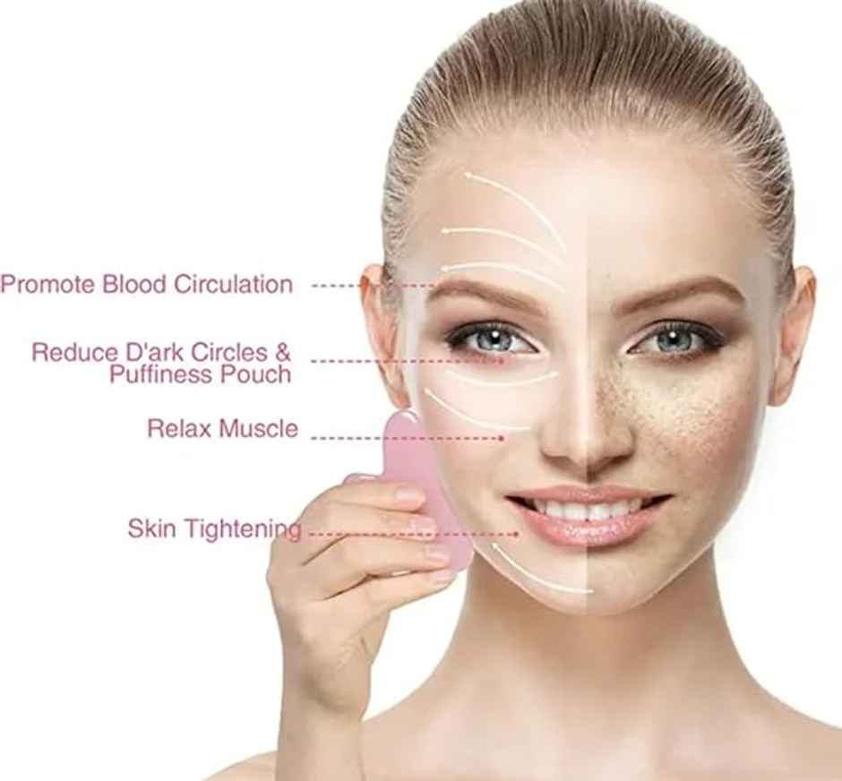 Bronson Professional Rose Quartz Gua Sha Face Massage Tool For Face and Neck Glowing Skin