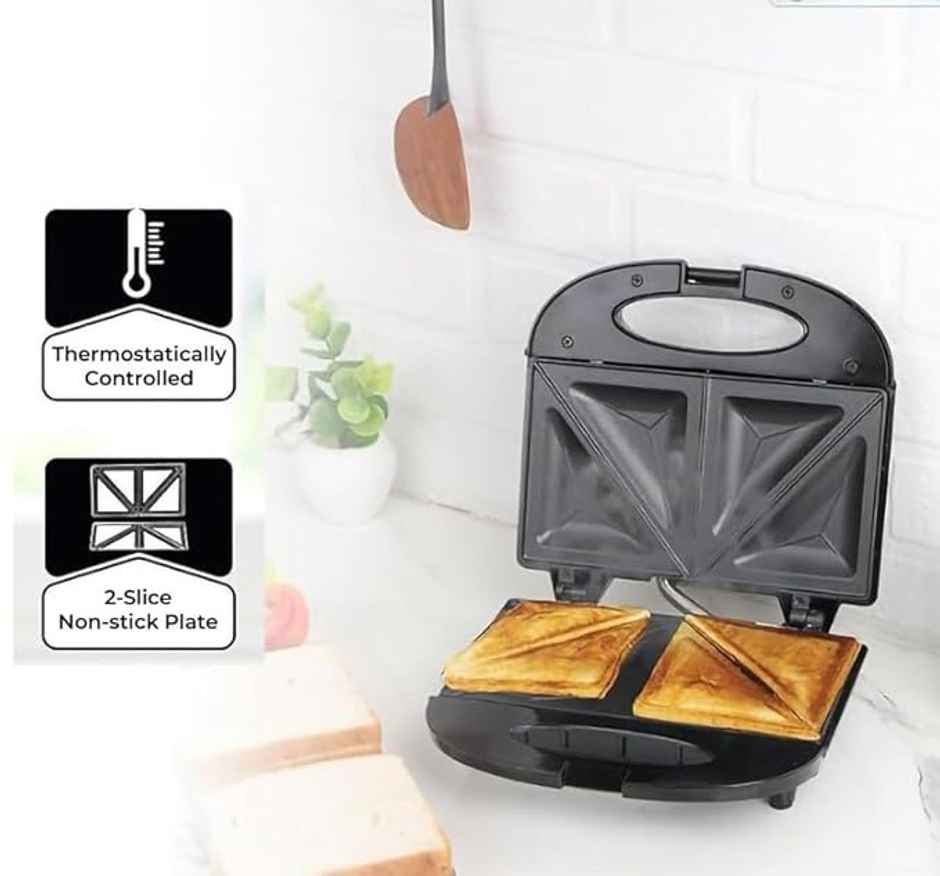 Kenstar SNACKY 750W Sandwich Toaster with Durable Die Cast Aluminium Plates,Power Indicators-Black