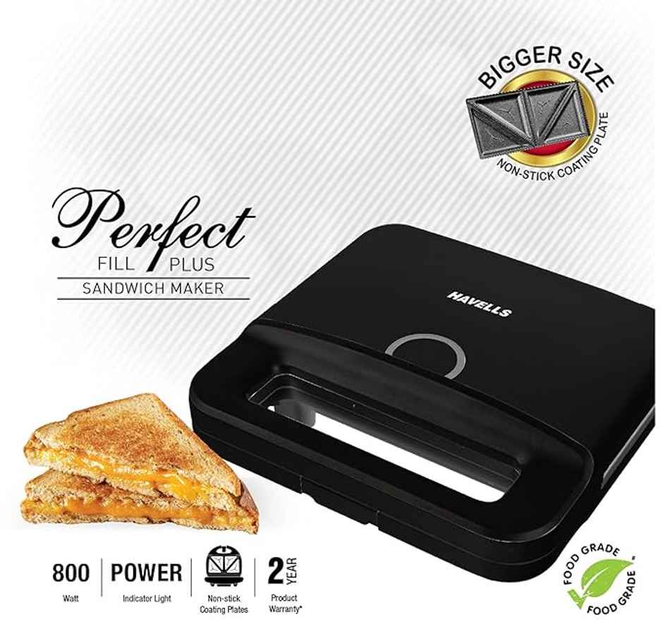 Havells Perfect Fill Plus Sandwich Maker(Black), 800 Watts