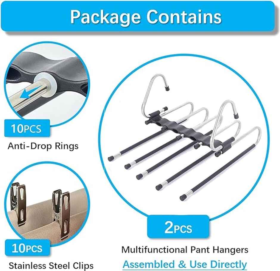 TEX-RO 5 in 1 Multilayer Stainless Steel Foldable Hanger for Clothes | Pack of 1