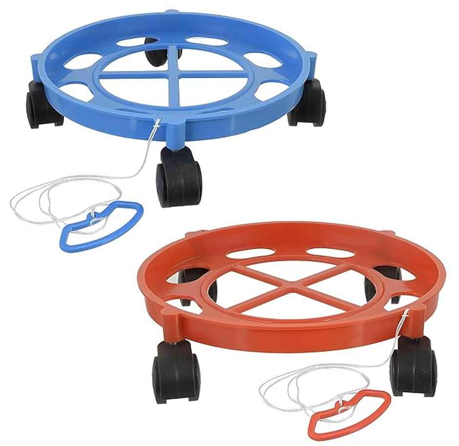 Kuber Industries Pack of 2 LPG Cylinder Trolley with Wheels | Easy Movable Stand | Blue/Red