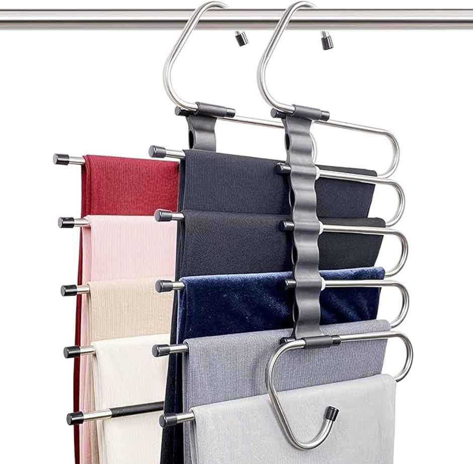 TEX-RO 5 in 1 Multilayer Stainless Steel Foldable Hanger for Clothes | Pack of 1