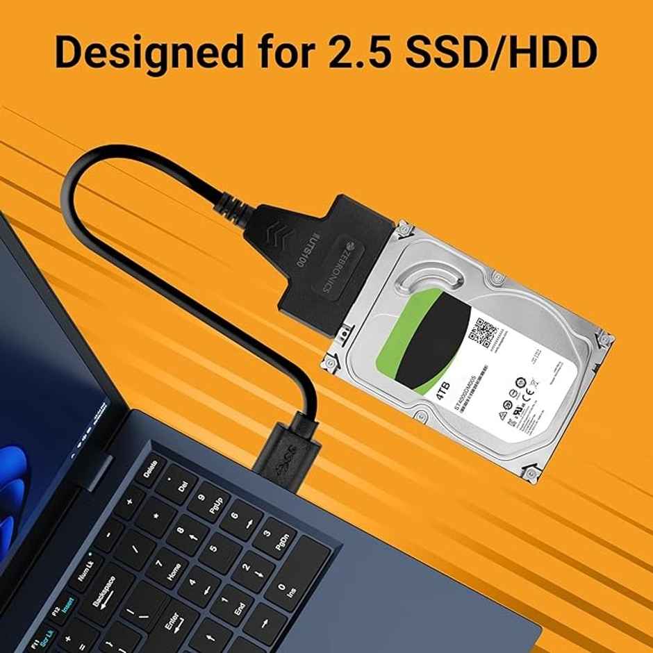 ZEBRONICS UTS100 USB 3.0 to SATA Adapter for 2.5 HDD/SSD with Plug & Play, Durable Material, Super Fast Transfer, Upto 5 Gbps - Black