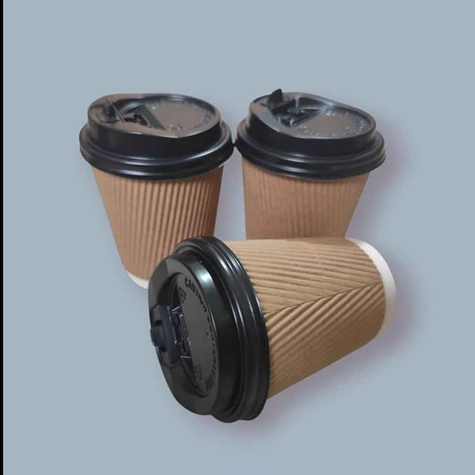 Disposable Ripple Paper Cup with Lid | 250 ml | Naturepac