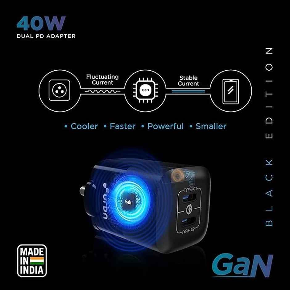 URBN 40W (20W + 20W) Dual Port USB-C (Type C) Wall Charger(Black)