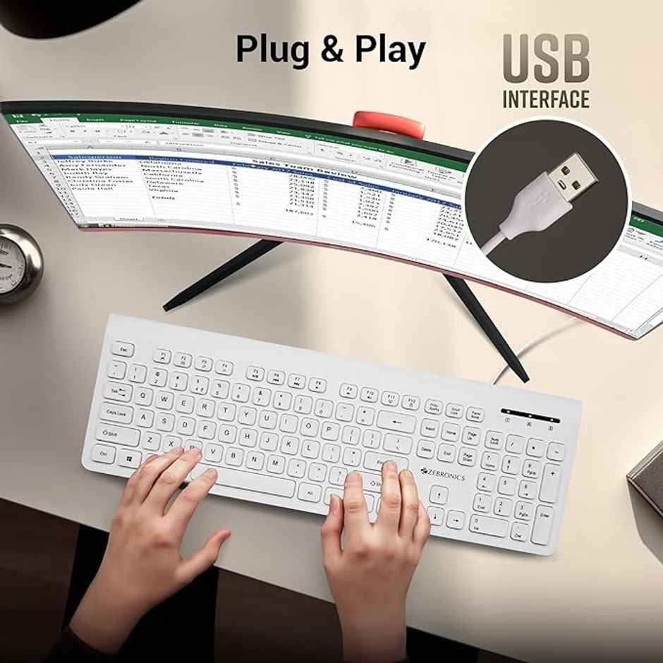 Zebronics K51 Wired Keyboard With 105 Keys, 1.3M Cable Key, Usb 12 Integrated Plug And Play (White)