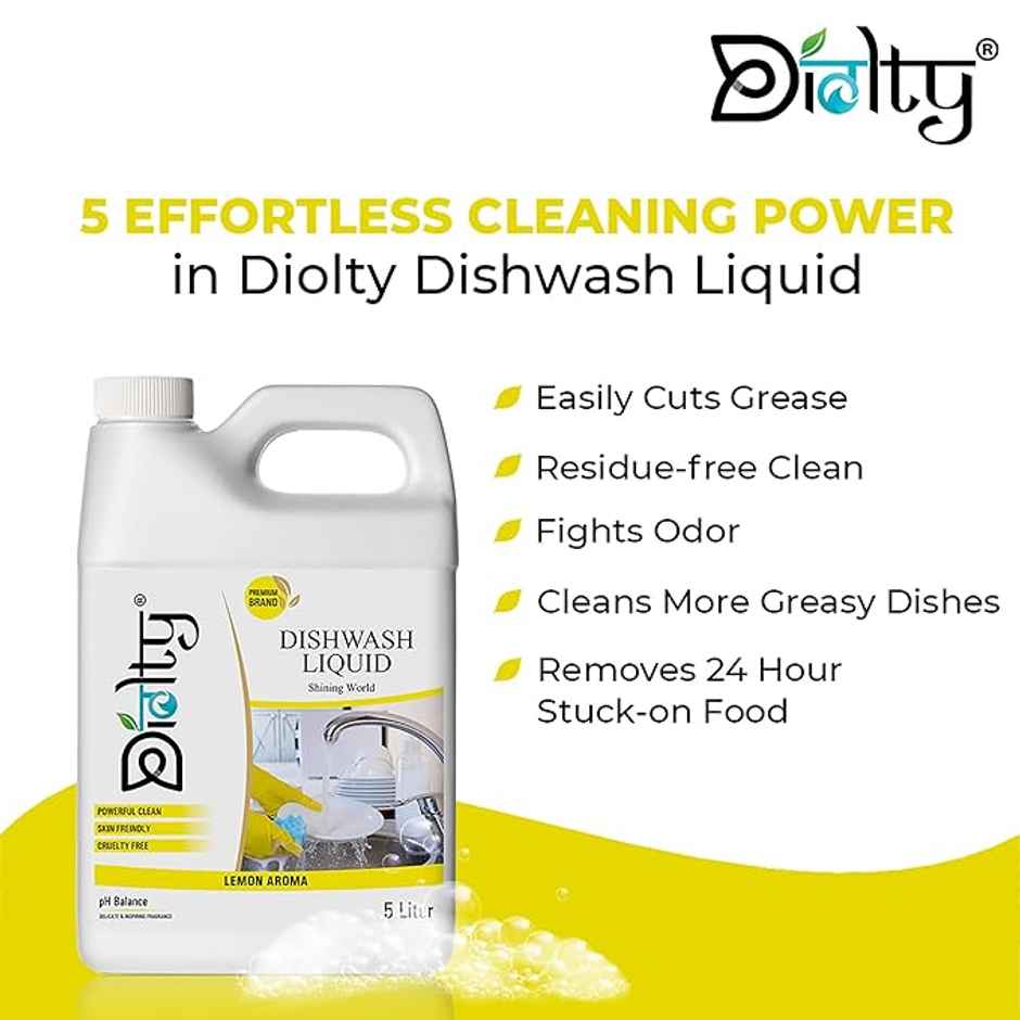 Diolty Rose Top & Front Load Washing Machine Detergent Liquid (6L) & Diolty Lemon Aroma Dishwash Liquid Gel (5L) Combo