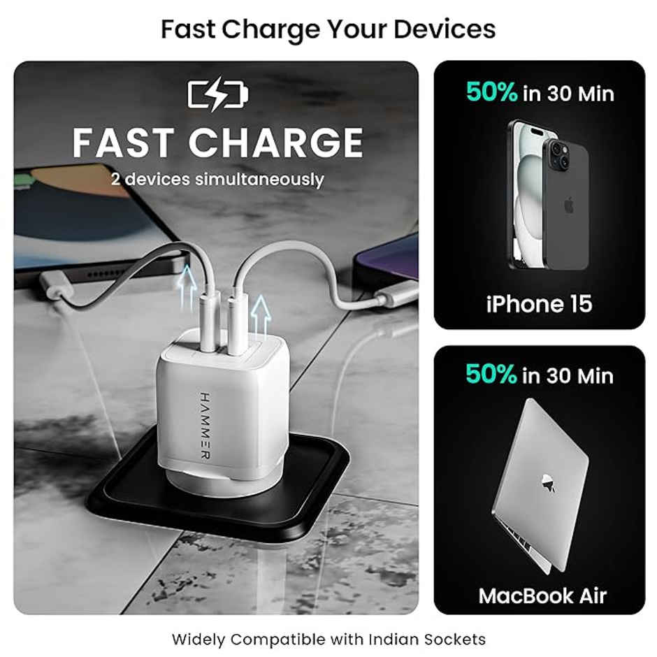 Hammer 45W Fast Gan Charger| For Type C Samsung Mobile| Iphone 16|15| Made In Vietnam| (No Cable)