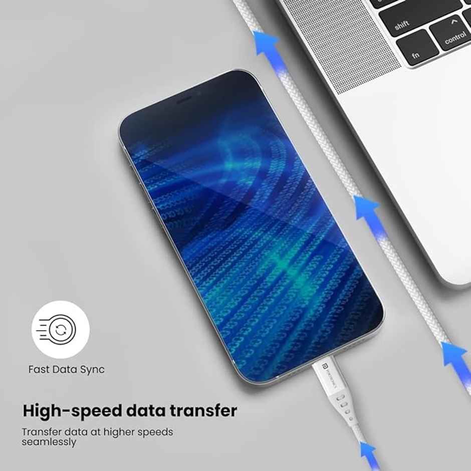 Portronics Konnect C1 20W PD Type C to Type C Unbreakable Data & Charging Cable, Nylon Braided with Metal Heads, 1M Length - White