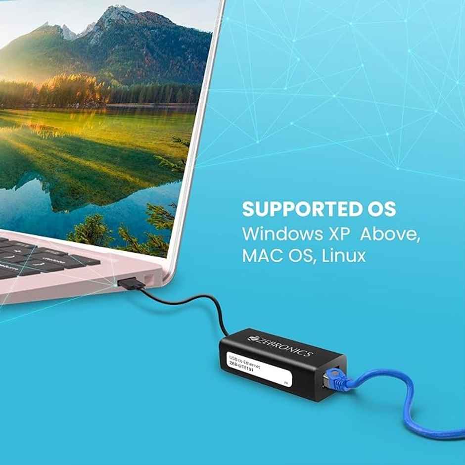 Zebronics Zeb-Cte100 Type C To Rj45 Ethernet Lan Adapter, Up To 1000 Mbps, For Windows/Mac/Linux