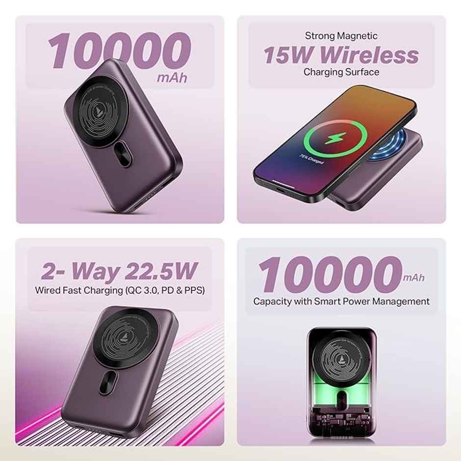 boat EnergyShroom PB331 MagnaCharge Wireless Powerbank | Purple