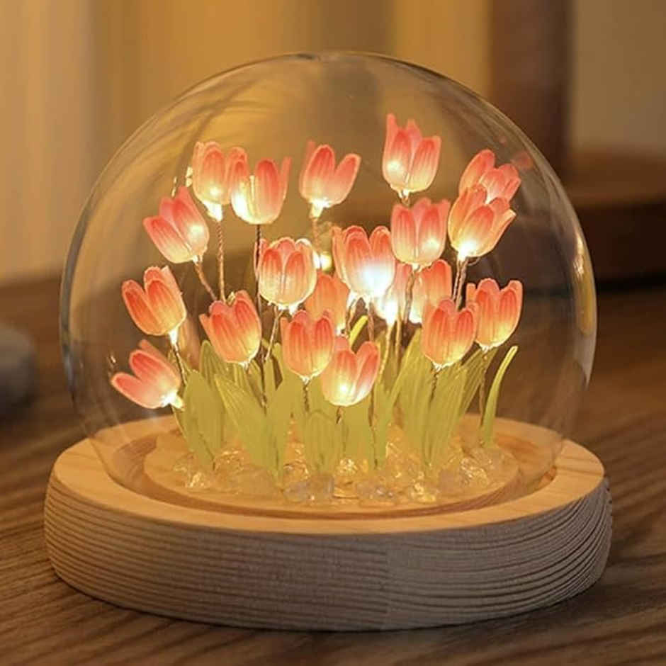 DesiDiya Round Tulip Crystal Ball LED Night Light For Valentine For Girlfriend, Wife, Love One