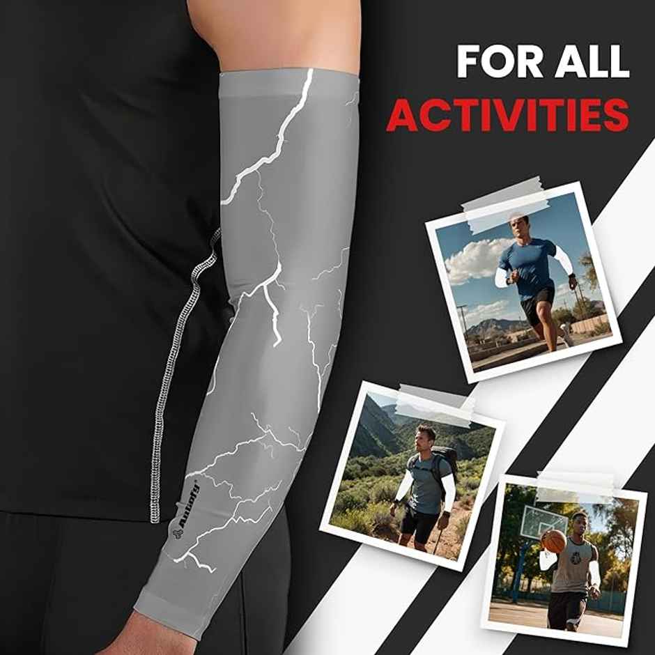 Autofy Active Fit 240 GSM Unisex Arm Sleeves | UV Protection Compression & Cooling Effect | Grey