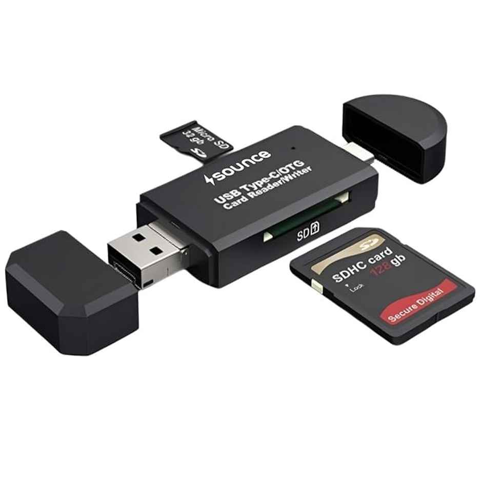 Sounce 3 In 1 Sd Card Reader Usb Type C, Usb 3.0 And Micro Usb Otg Memory Card Adapter,Black