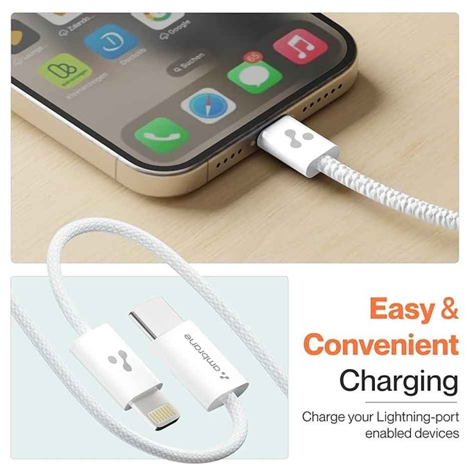 Ambrane Type-C To Lightning Cable, 22.5W Fast Charging Cable (Abtl-Q12, White)