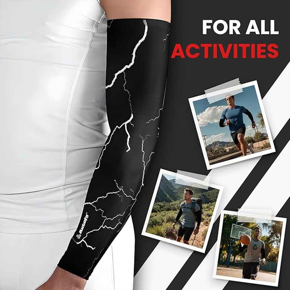 Autofy Active Fit 240 GSM Unisex Arm Sleeves | UV Protection Compression & Cooling Effect | Black