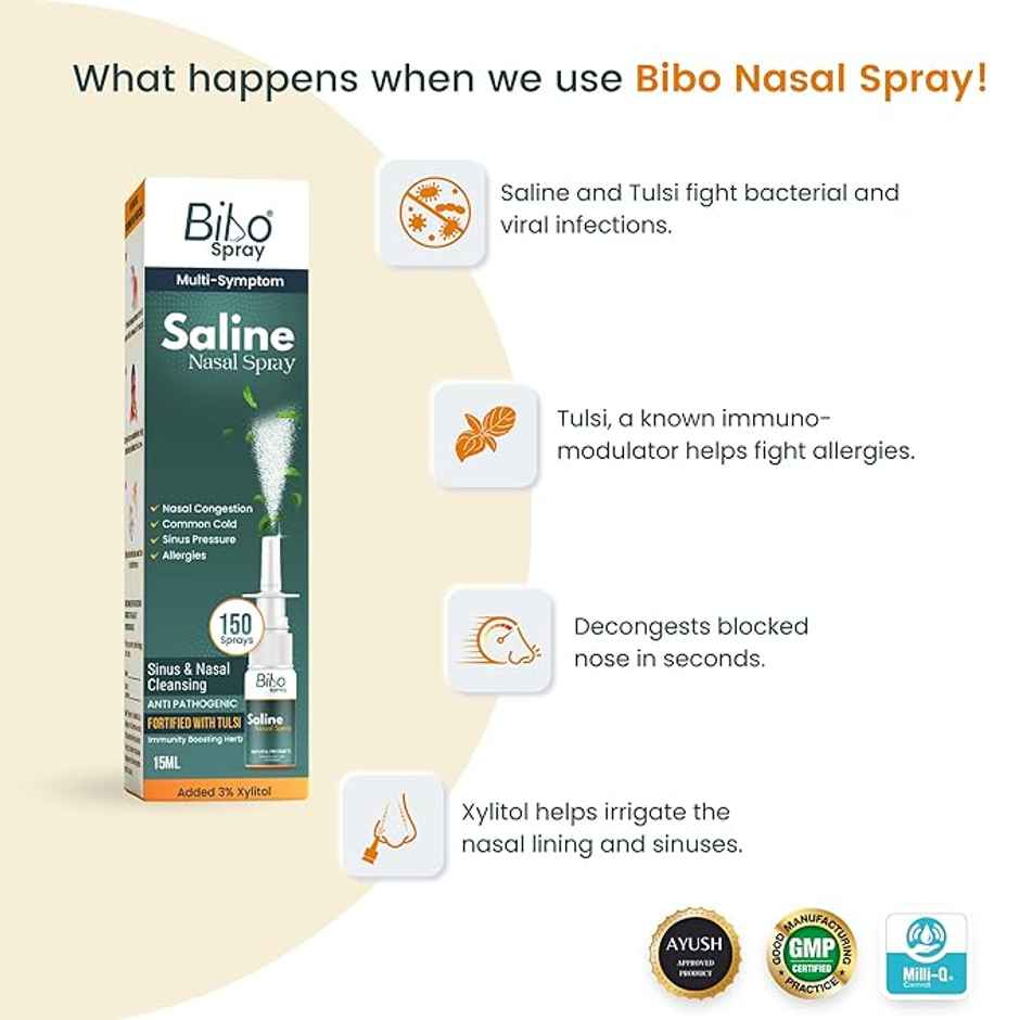 Bibo Multi Symptom Saline Nasal Spray With Tulsi