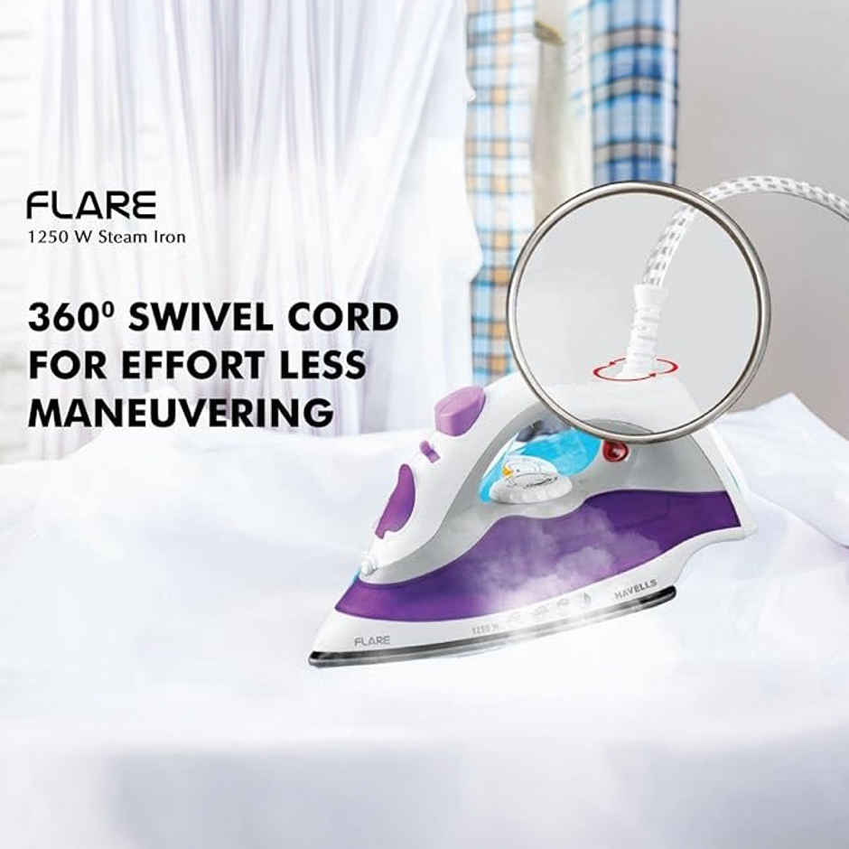 Havells Flare Steam Iron With Teflon Coated Sole Plate 1250 W (Purple)